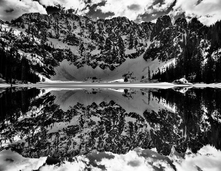 Lake 22 Winter Black and White Reflection Digital Art by Pelo Blanco Photo