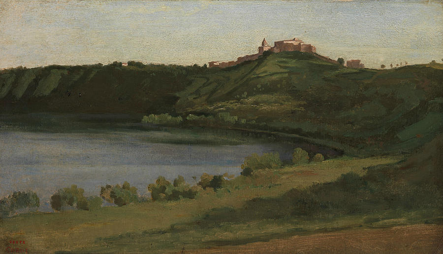 Lake Albano and Castel Gandolfo Painting by Jean-Baptiste-Camille Corot