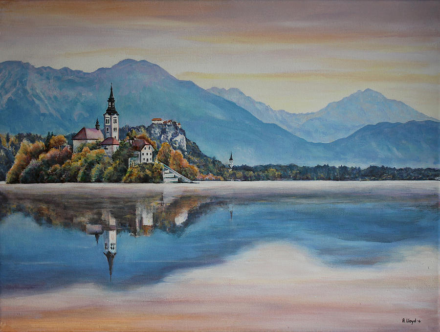 Lake and Mountains in Slovenia Painting by Andy Lloyd