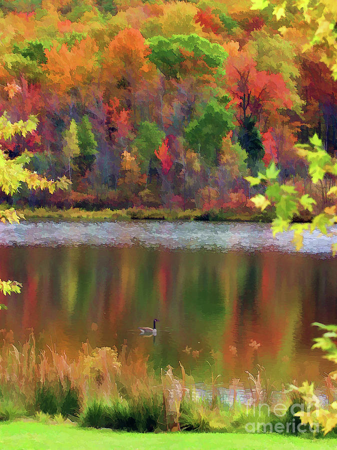 Lake Autumn Color Paint  Digital Art by Chuck Kuhn