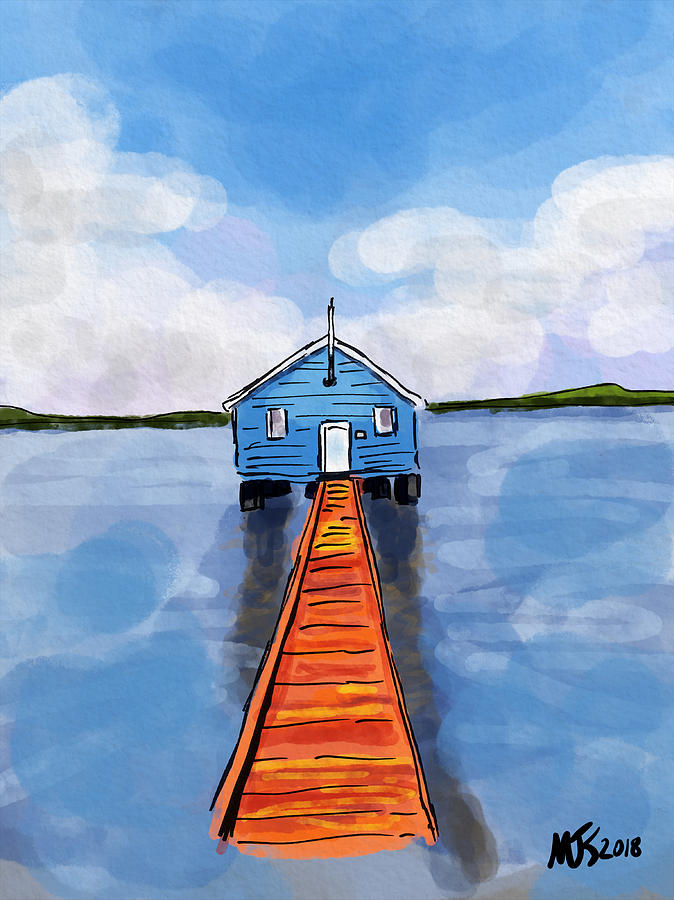 Lake Boathouse  Digital Art by Michael Kallstrom