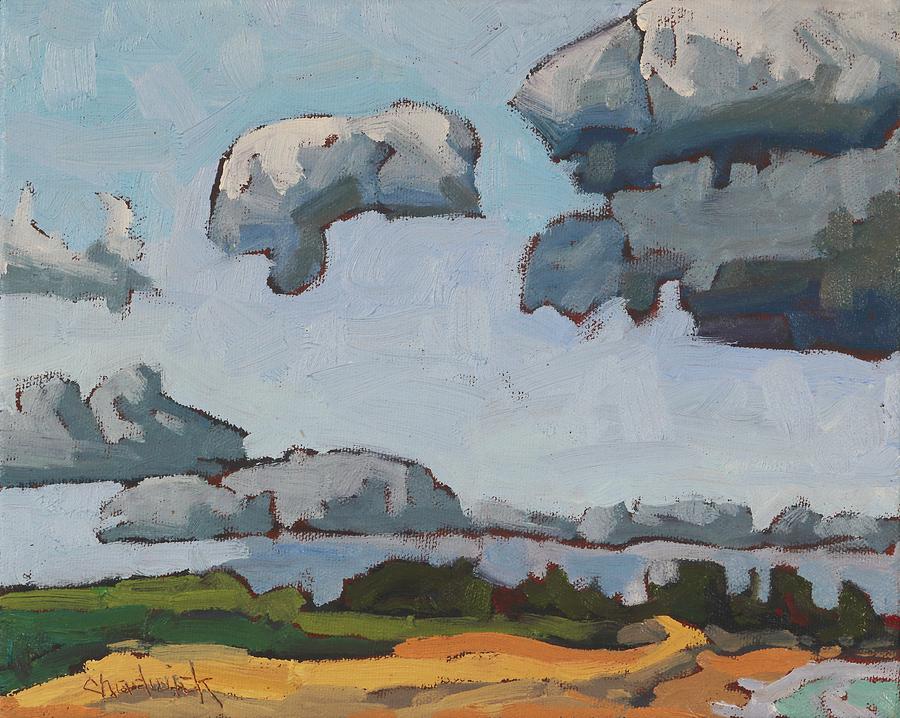 Impressionism Painting - Lake Breeze Cumulus over Southampton Beach by Phil Chadwick