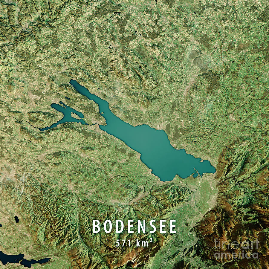 Map Digital Art - Lake Constance 3D Render Satellite View Topographic Map by Frank Ramspott