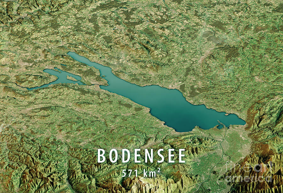 Lake Constance 3D Render Satellite View Topographic Map Horizont Digital Art by Frank Ramspott