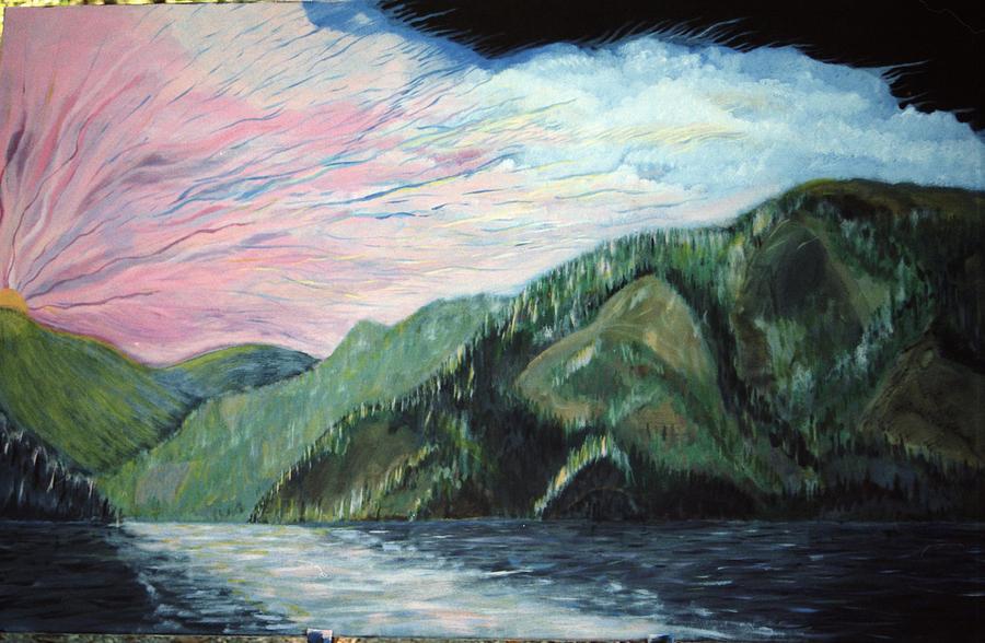 Sunset Painting - Lake Cowichan sunset by Roy Randell Sunset Painting - Lake Cowichan sunset by Roy Randell
