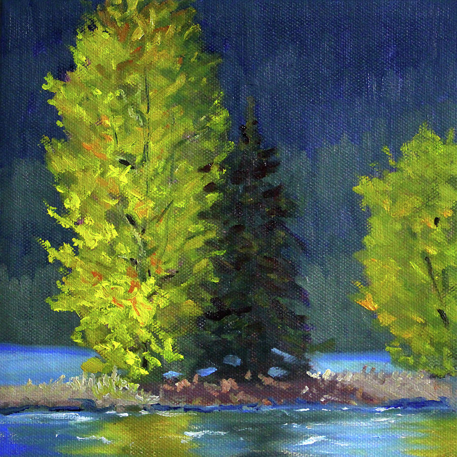 Nature Painting - Lake Cushman Trees by Nancy Merkle