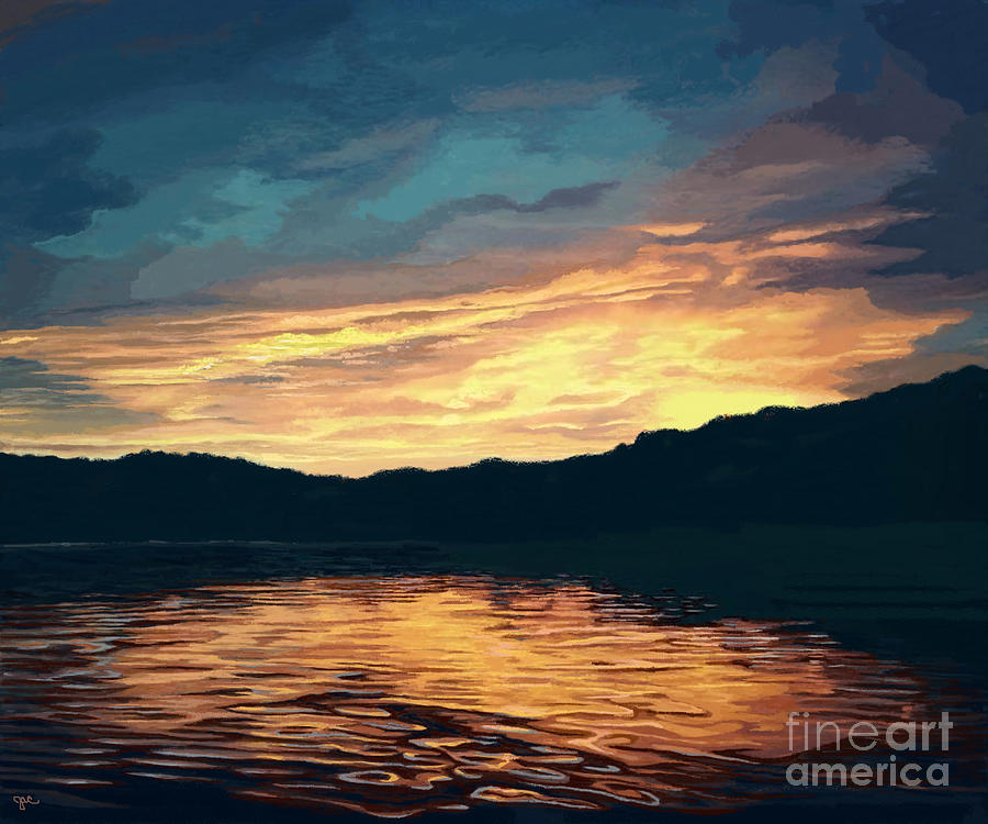 Lake Effects Sunset in Yellow and Orange Painting by Jackie Case