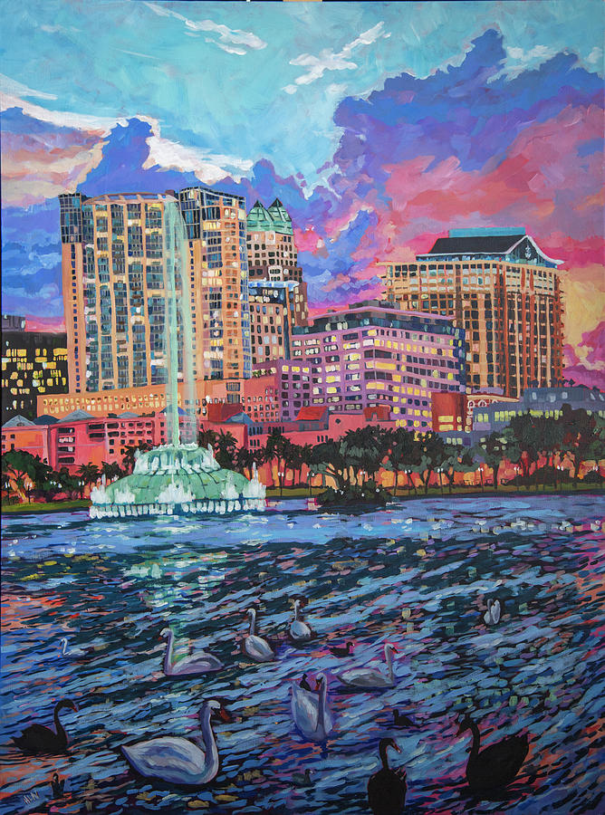 Lake Eola Grand Finale Painting by Heather Nagy