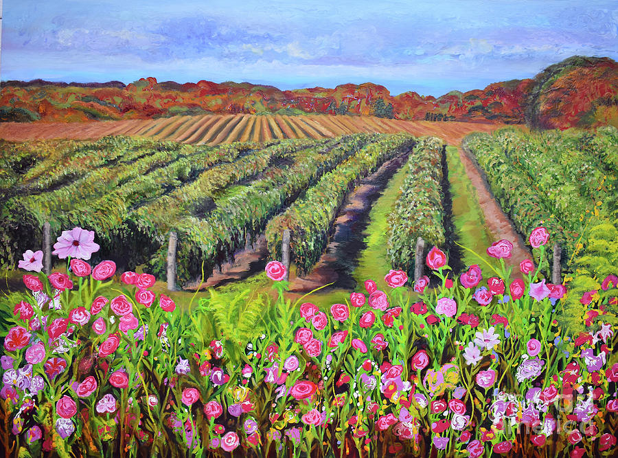 Lake Erie Vineyard-Fall Colors Painting by Anne Cameron Cutri
