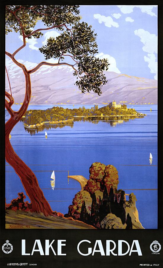 Lake Garda Italy, travel poster for ENIT, 1924 Painting by Vincent Monozlay