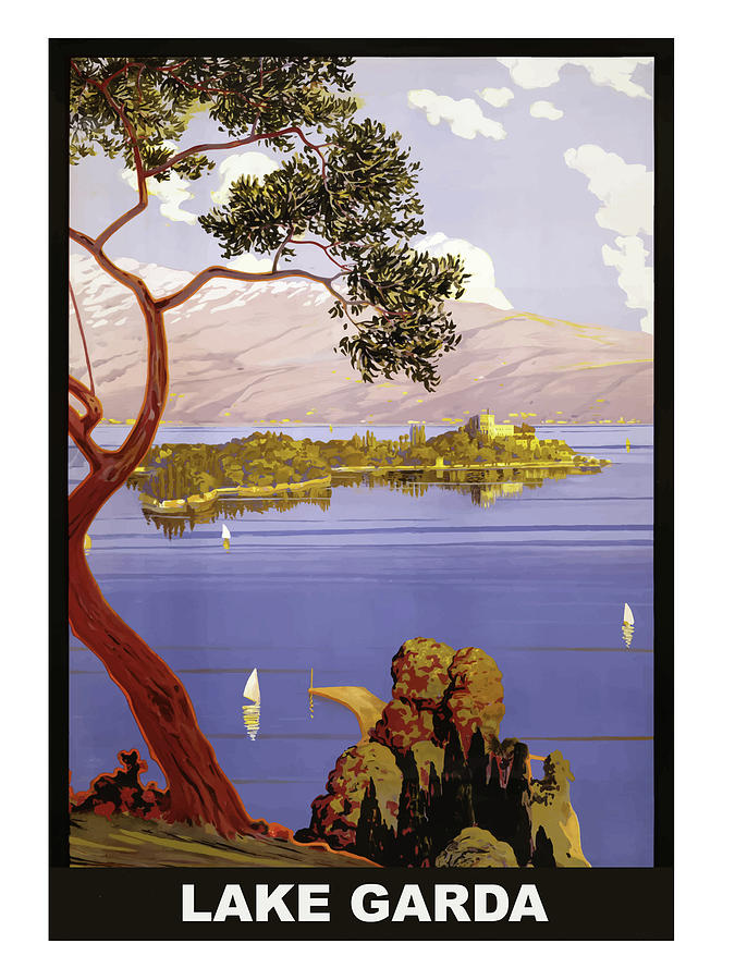 Vintage Painting - Lake Garda, Italy, vintage travel poster by Long Shot