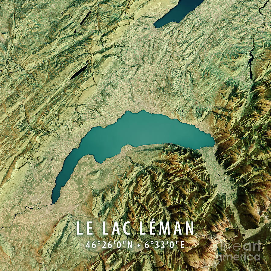Lake Geneva 3D Render Satellite View Topographic Map Photograph by Frank Ramspott Pixels