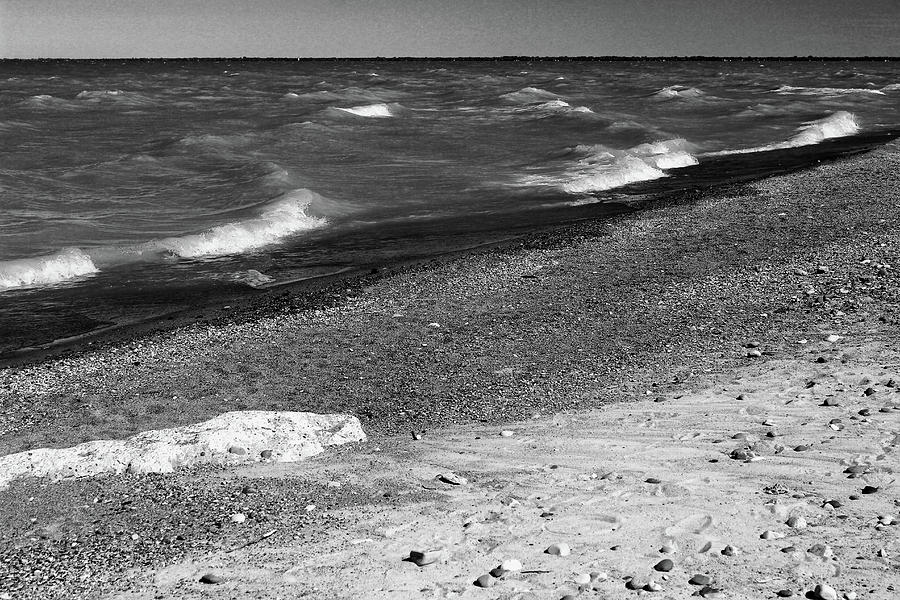 Lake Huron Windy Day 2 BW Photograph by Mary Bedy