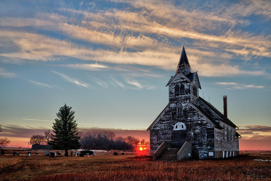 Sunset at the Big Coulee Lutheran Church Photograph by Peter Herman