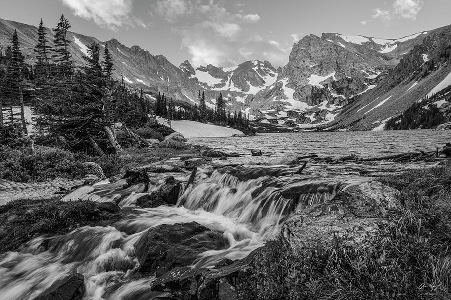 Lake Isabelle Sunrise Black and White Photograph by Aaron Spong