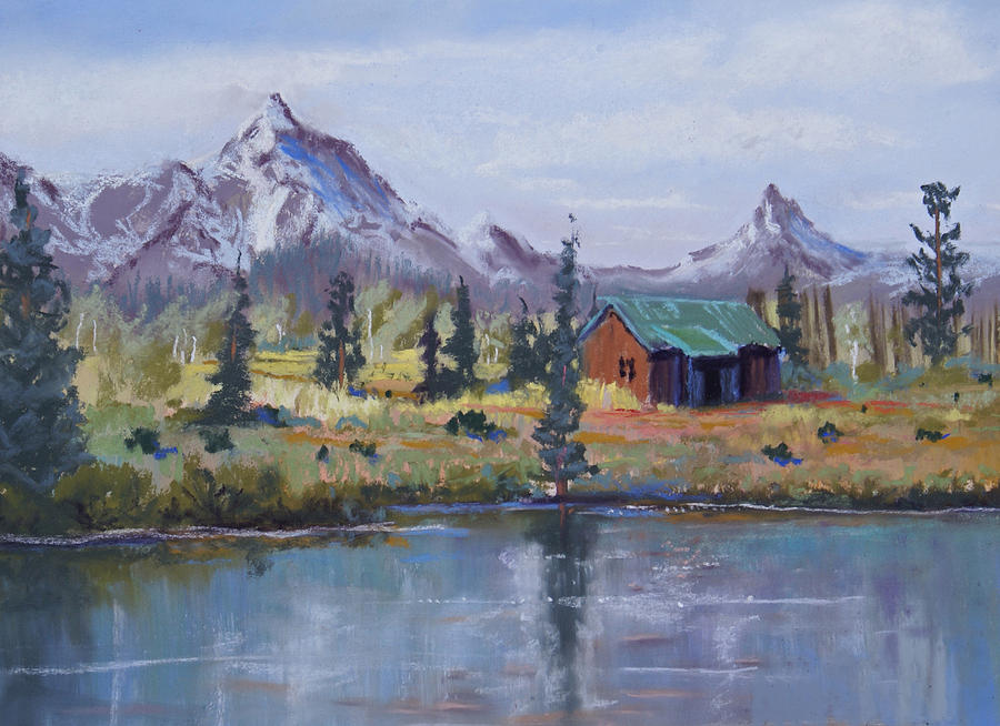 Lake Jenny Cabin Grand Tetons Painting by Heather Coen