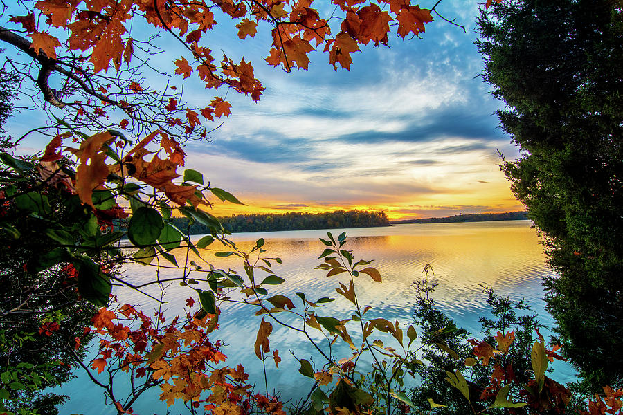 Lake Leaf Peeping Sunset Photograph by Randall Branham