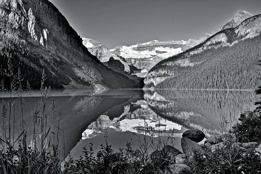 Lake Louise In Black And White Photograph