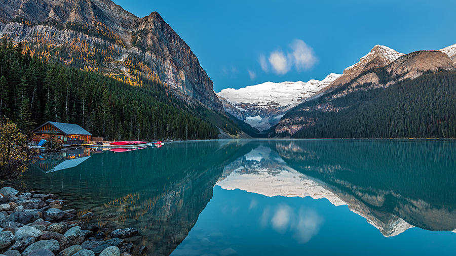 Banff National Park Photograph - Lake Louise Reflection at Dawn by Pierre Leclerc Photography