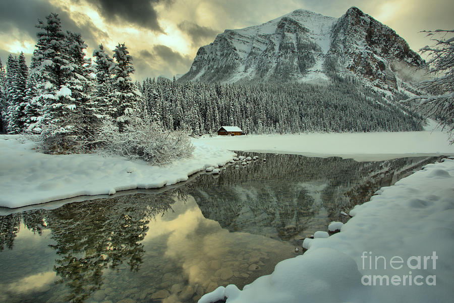 Lake Louise Winter Mountain Reflections Photograph by Adam Jewell