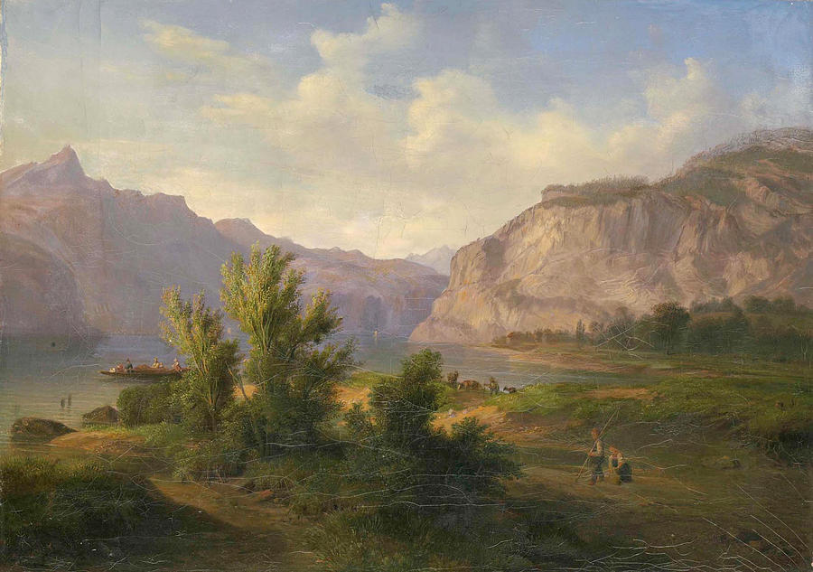 Lake Lucerne. Near Fluelen Painting by Francois Diday