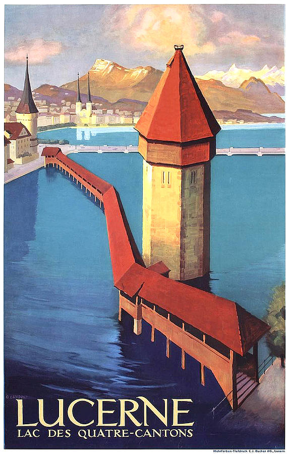 Vintage Painting - Lake Lucerne, Switzerland by Long Shot