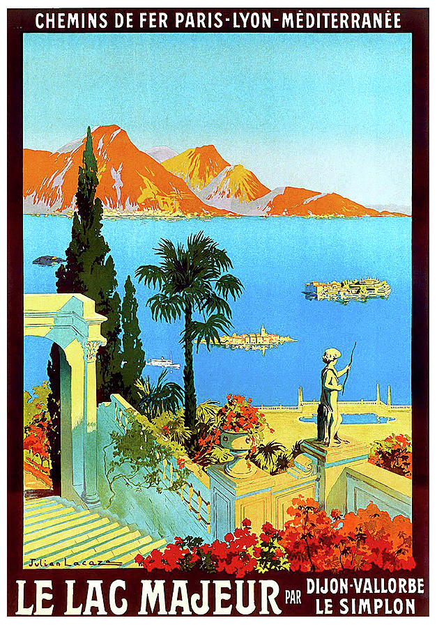 Vintage Painting - Lake Maggiore, Italy, vintage travel poster by Long Shot