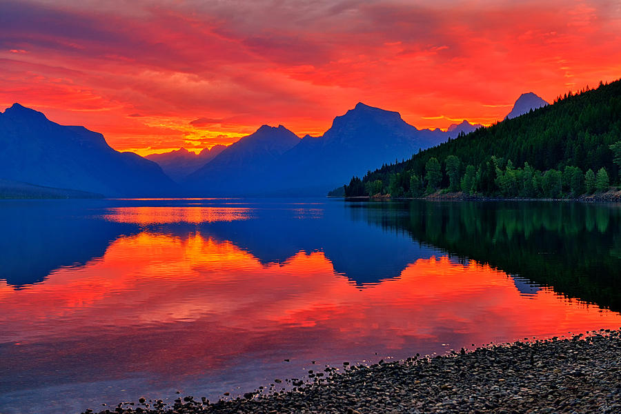 Lake McDonald Fiery Sunrise Photograph by Greg Norrell