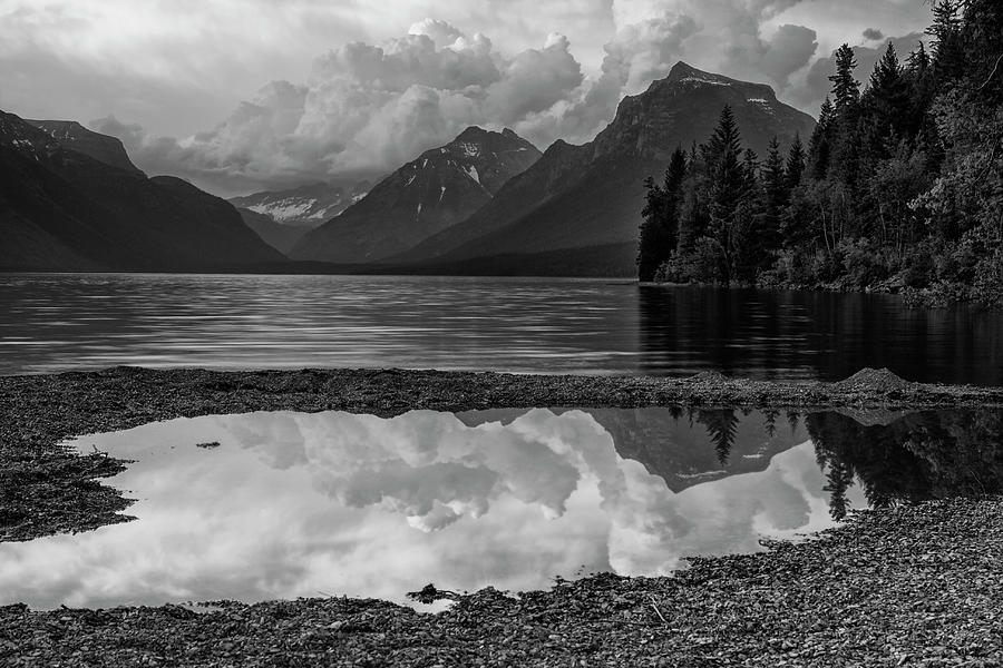 Lake McDonald Sunset in Black and White Photograph by Mark Kiver