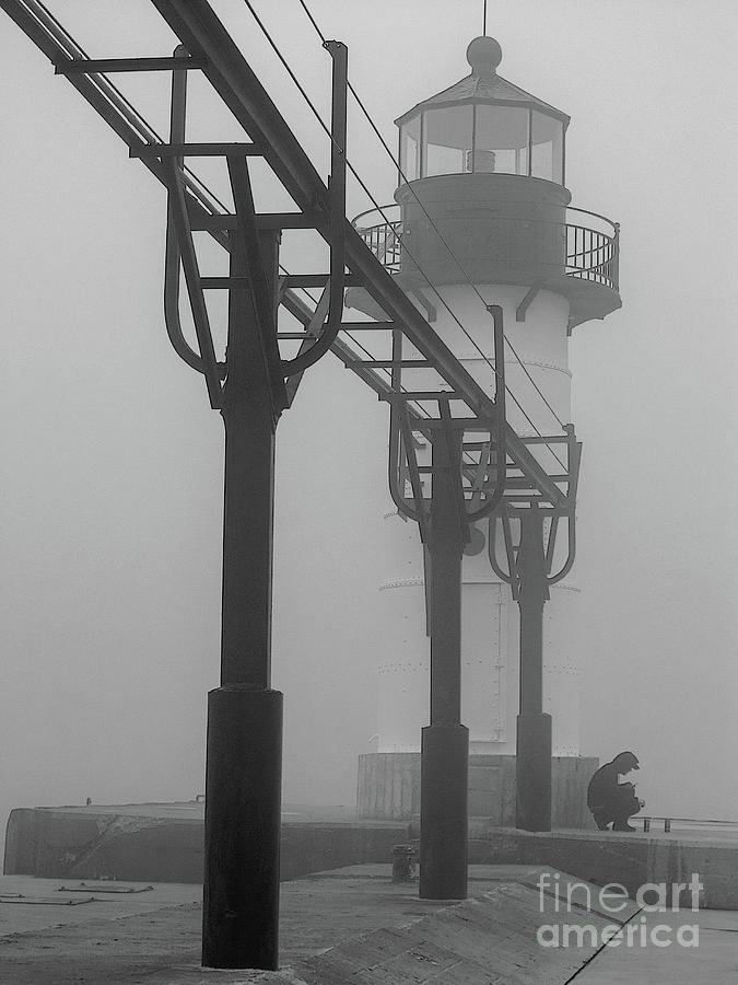 Lake Michigan Fog - bw Photograph by Ann Horn