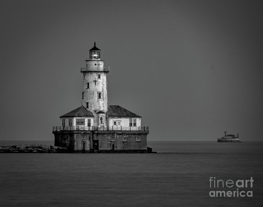 Lake Michigan lighthouse monochrome Photograph by Izet Kapetanovic
