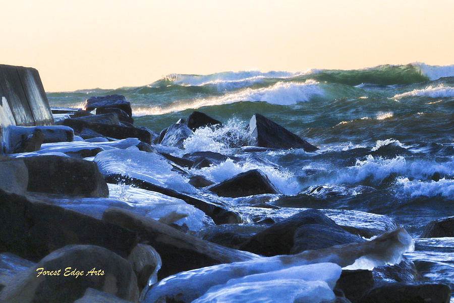 Lake Michigan Waves Painting by Dick Bourgault