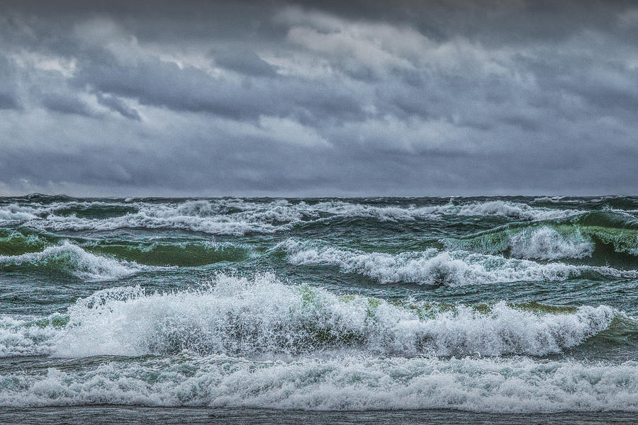 Lake Michigan Waves during a Storm Crashing Ashore Photograph by Randall Nyhof