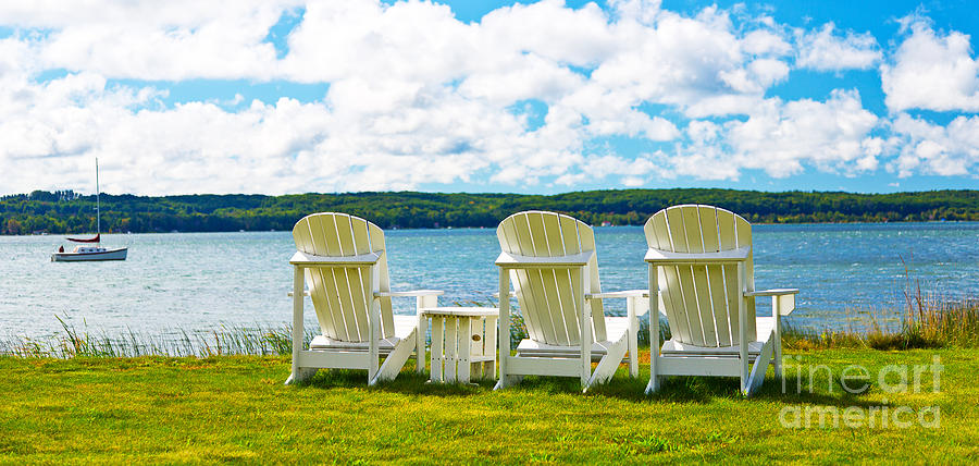 Lake Michingan Adirondack Chairs on the Shore Photograph by ELITE IMAGE photography By Chad McDermott