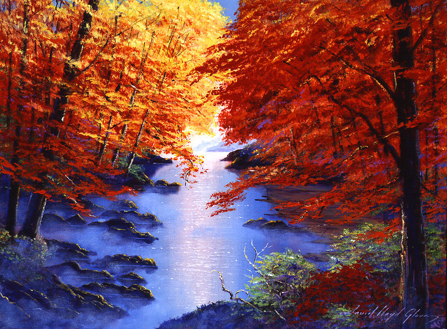 Lake Mist in Autumn Painting by David Lloyd Glover