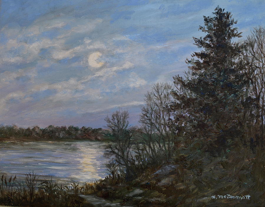 Lake Moonrise Painting by Kathleen McDermott