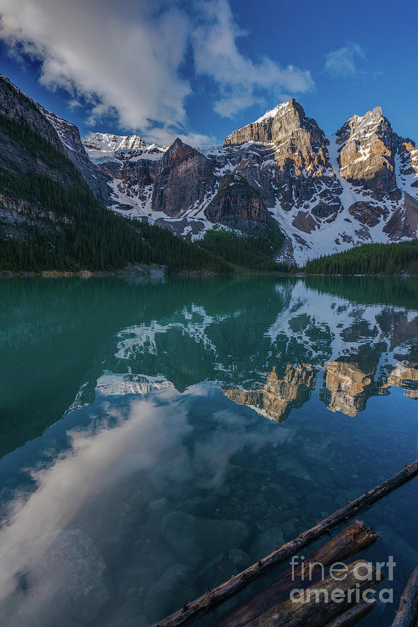 Lake Moraine Peaks Reflection Photograph by Mike Reid