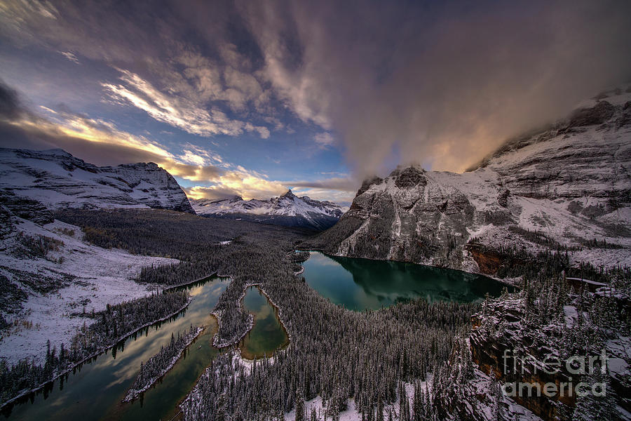 Lake OHara Sunset Winterscape from Opabin Prospect Photograph by Mike Reid