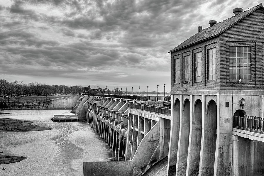 Oklahoma City Photograph - Lake Overholser Dam Black and White by JC Findley