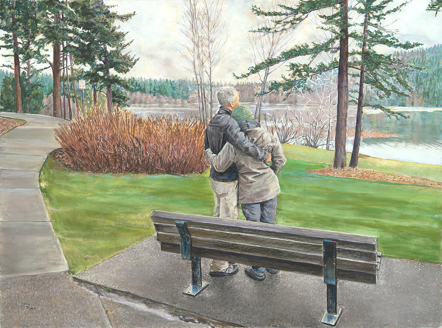 Lake Padden-Memorial Bench of Reg Bratz Painting by Nick Payne