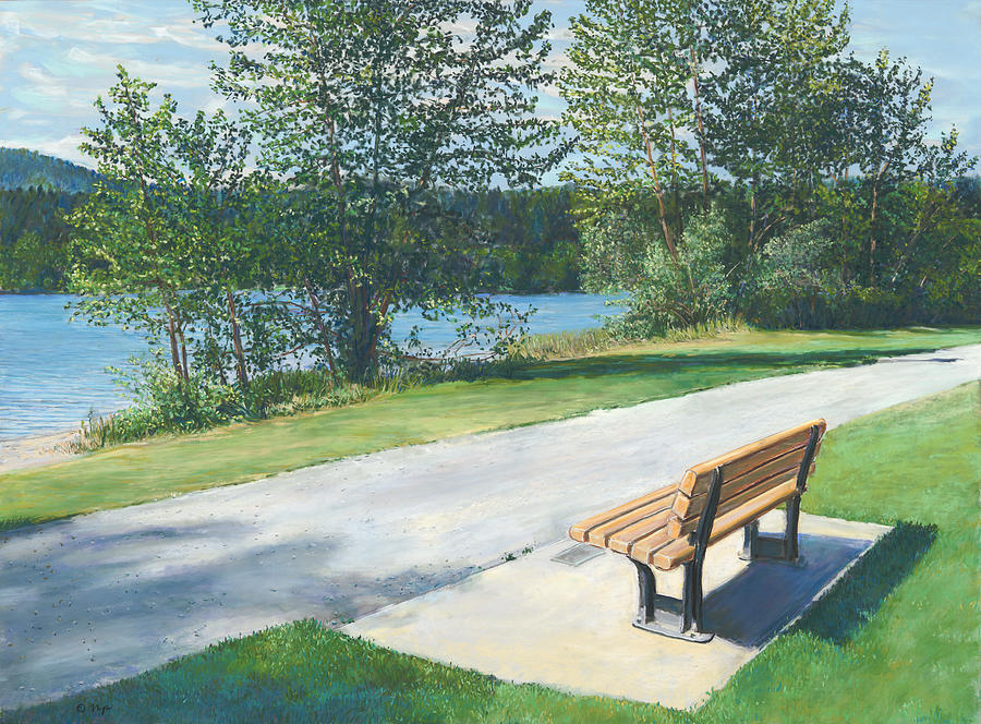 Lake Padden Series - Memorial Bench of Andrew Phillip Jones Painting by Nick Payne
