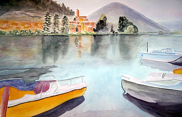 Lake Painting - Lake Piediluco Italy by Tom Herrin