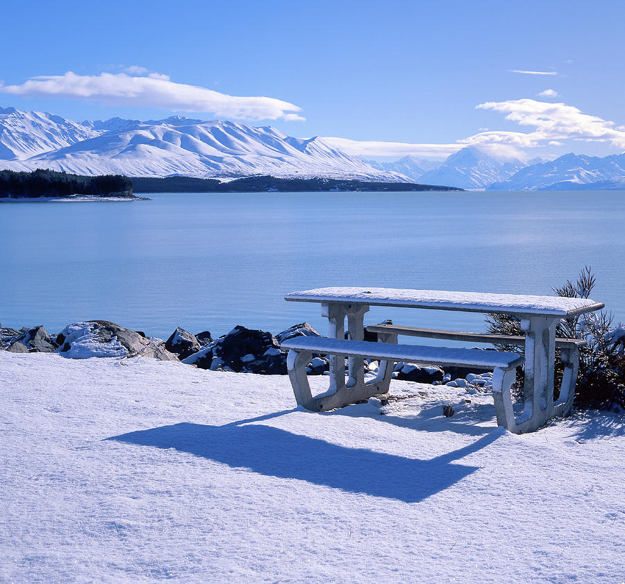 Lake Pukaki, Picnic Area with Mount Cook, NZ. Photograph by Maggie Mccall