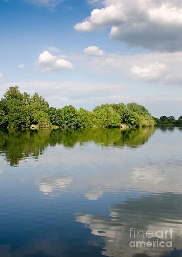Summer Photograph - LAKE REFLECTION dinton pastures lakes and nature reserve reading berkshire uk by Andy Smy