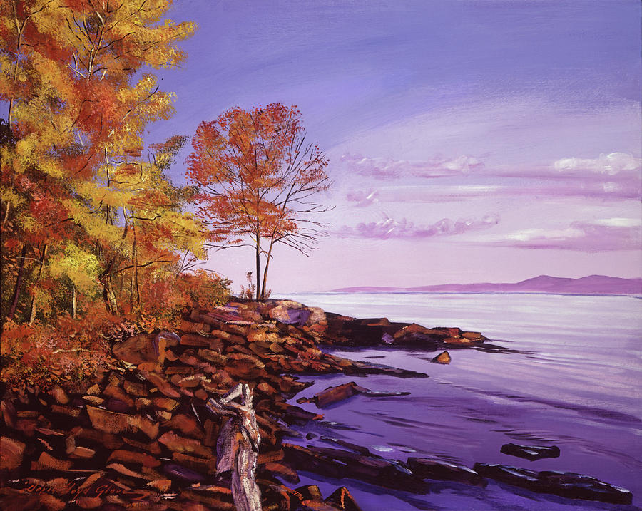 Landscape Painting - Lake Shore Evening by David Lloyd Glover