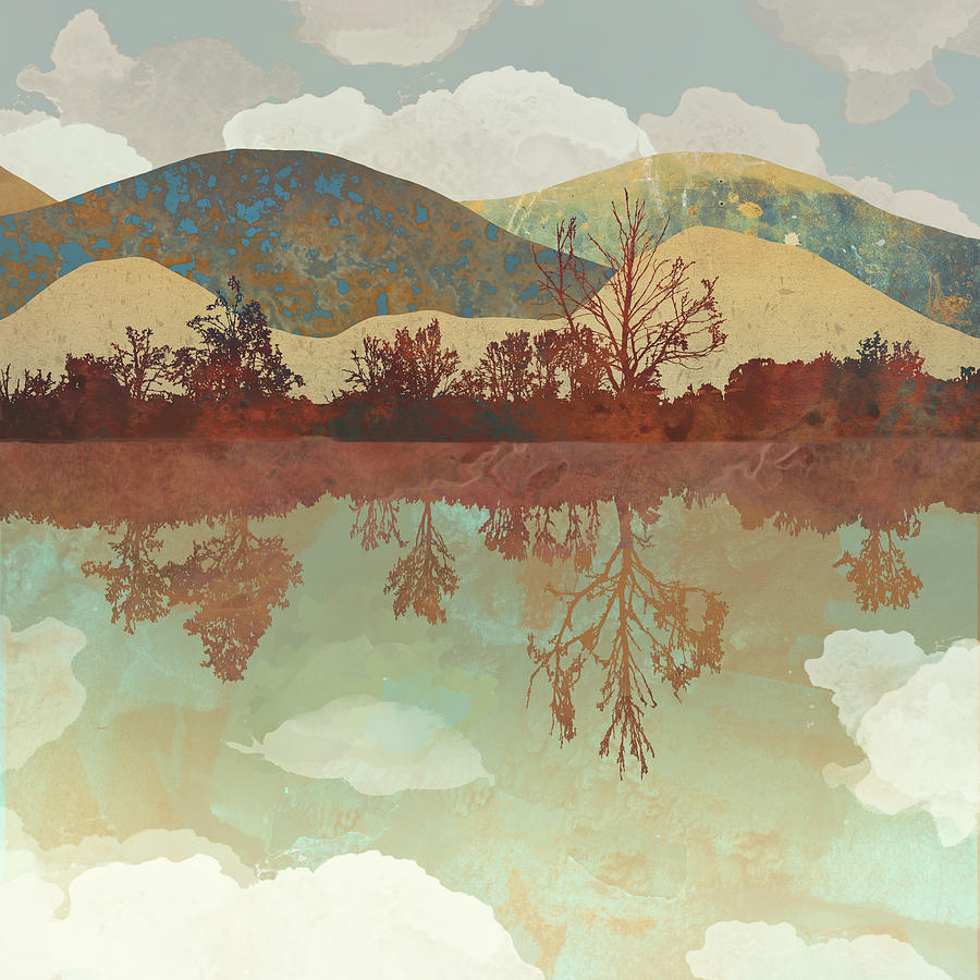 Mountain Digital Art - Lake Side by Spacefrog Designs