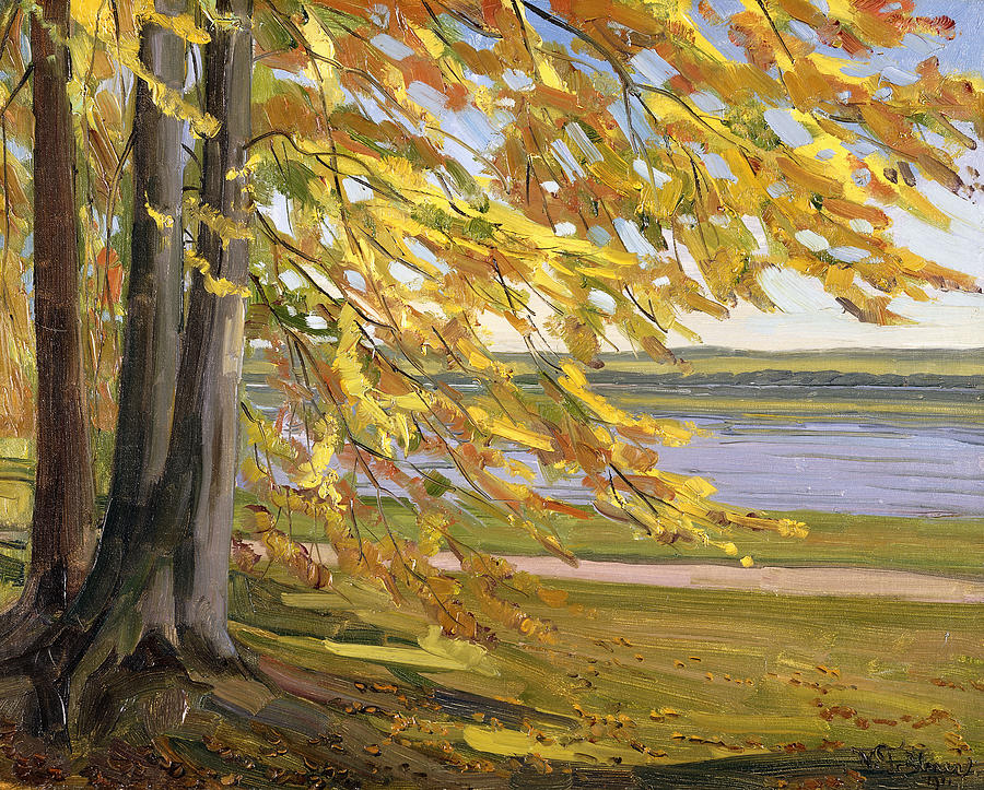 Lake Starnberg Painting by Heinrich Wilhelm Truebner