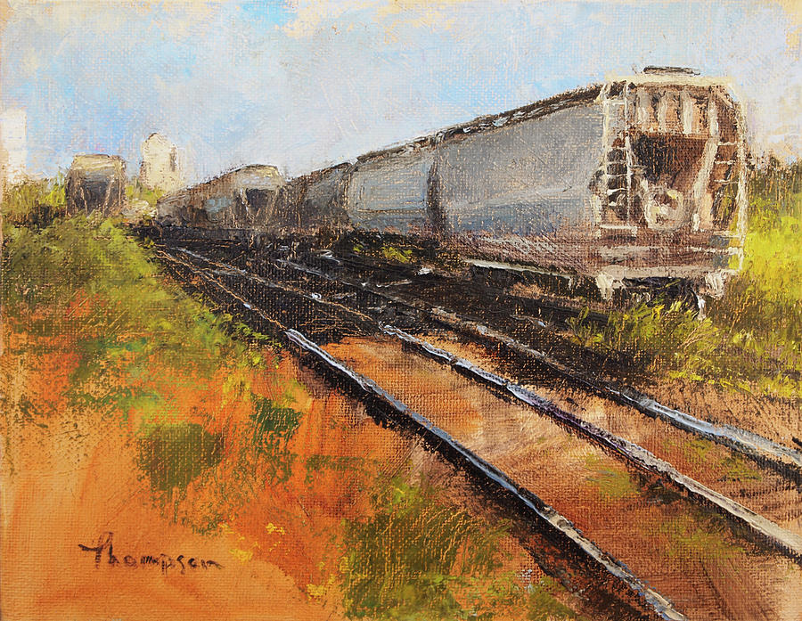 Train Painting - Lake Street Freight Cars by Tracie Thompson