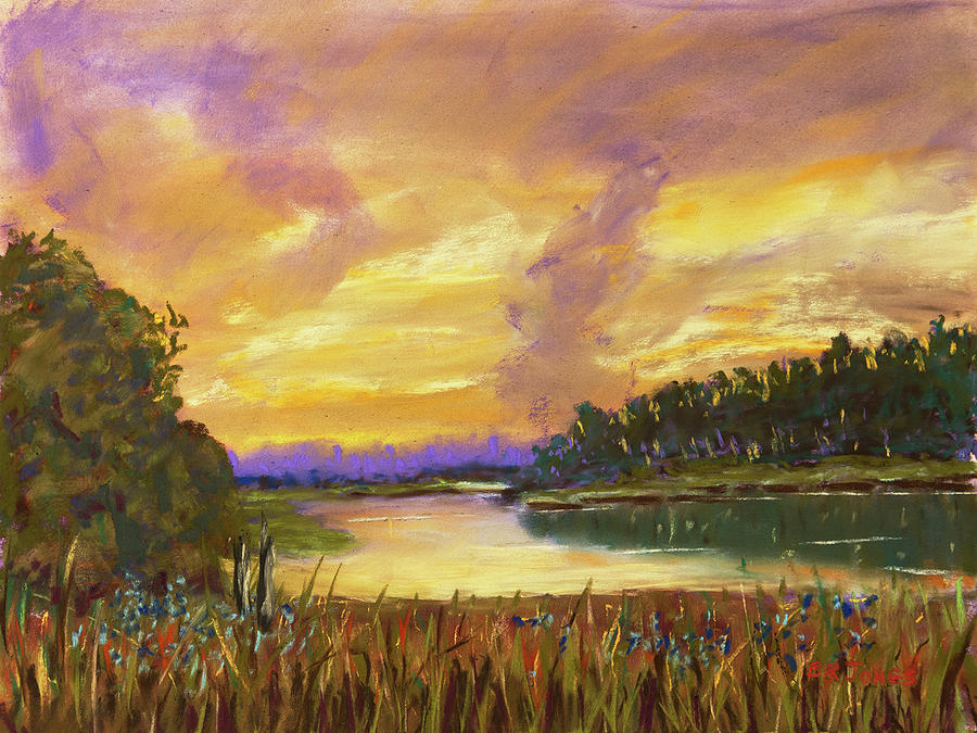 Lake Sunset - Pastel Painting Painting by Barry Jones