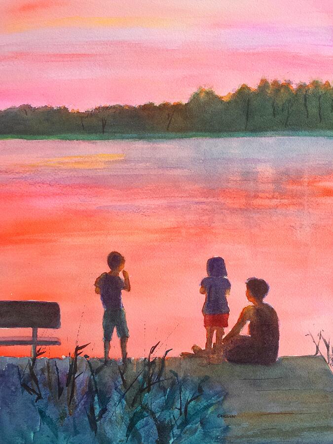 Lake Sunset with Family Painting by Carlin Blahnik CarlinArtWatercolor
